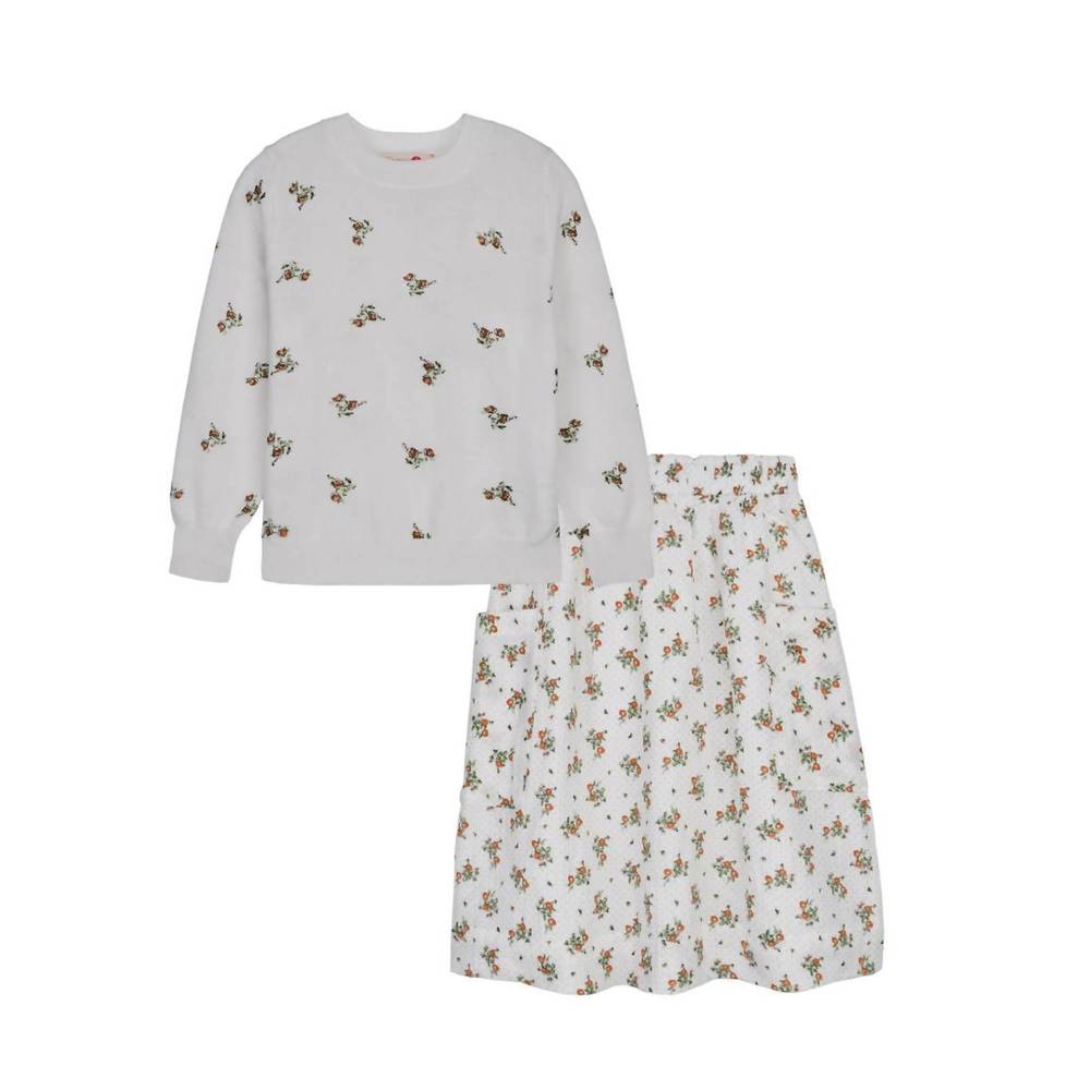 NEW GLORY kids floral skirt in white